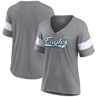 Philadelphia Eagles Fanatics Women's Super Bowl LVII Raise The Bar Tri-Blend Half-Sleeve V-Neck T-Shirt - Heather Gray