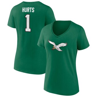 Women's Philadelphia Eagles Jalen Hurts Fanatics  Kelly Green Player Icon Name & Number V-Neck T-Shirt