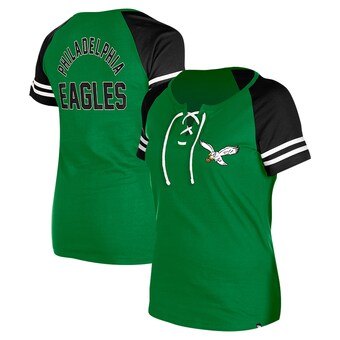 Women's Philadelphia Eagles New Era Kelly Green Throwback Lace-Up Raglan T-Shirt