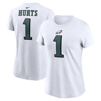 Women's Philadelphia Eagles Jalen Hurts Nike White Player Name & Number T-Shirt