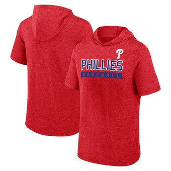 Men's Philadelphia Phillies Fanatics Heather Red Push Short Sleeve Pullover Hoodie