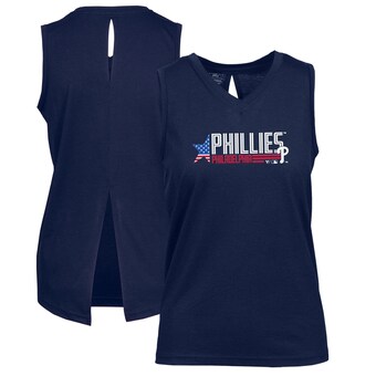 Women's Philadelphia Phillies Levelwear Navy Paisley Independence Aviation Tank Top