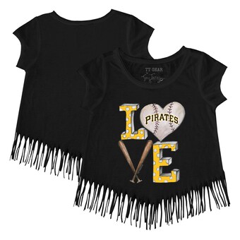 Girls Youth Pittsburgh Pirates Tiny Turnip Black Baseball Love Fringe T-Shirt