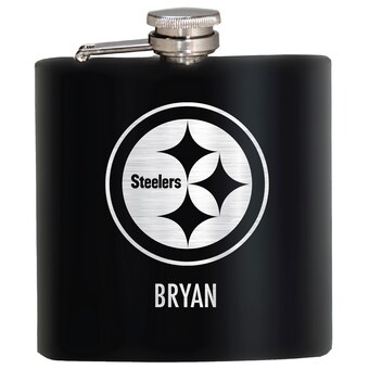Pittsburgh Steelers Black 6oz. Personalized Stealth Hip Flask