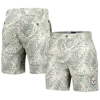 Men's Pittsburgh Steelers Margaritaville Gray Sandwashed Monstera Print Amphib Shorts