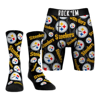 Men's Pittsburgh Steelers Rock Em Socks All-Over Logo Underwear and Crew Socks Combo Pack