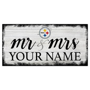Pittsburgh Steelers 6" x 12" Personalized Mr. & Mrs. Script Sign