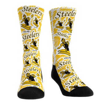 Pittsburgh Steelers Rock Em Socks Throwback Logo Sketch Crew Socks