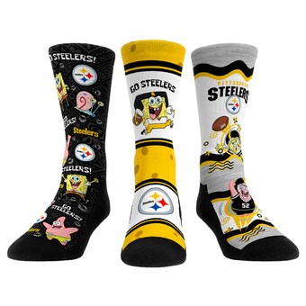 Unisex Pittsburgh Steelers Rock Em Socks NFL x Nickelodeon Spongebob Squarepants 3-Pack Crew Socks Set