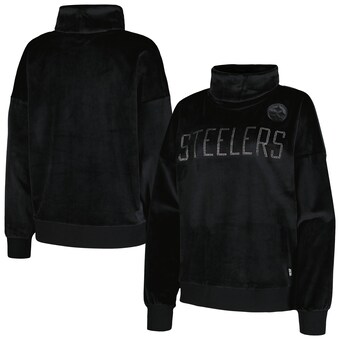 Women's Pittsburgh Steelers  DKNY Sport Black Deliliah Rhinestone Funnel Neck Pullover Sweatshirt