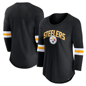 Women's Pittsburgh Steelers Fanatics Black First Team Arch Logo 3/4 Sleeve T-Shirt