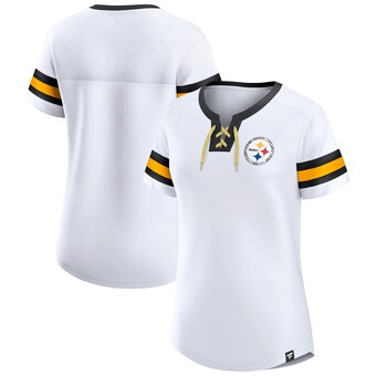 Women's Pittsburgh Steelers Fanatics White Sunday Best Lace-Up T-Shirt