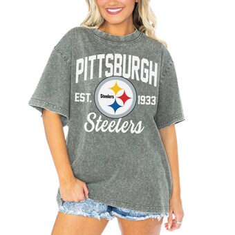 Women's Pittsburgh Steelers  Gameday Couture Gray Tackle Titan Boyfriend Washed T-Shirt