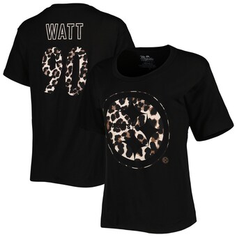 Women's Pittsburgh Steelers T.J. Watt Majestic Threads Black Leopard Player Name & Number T-Shirt