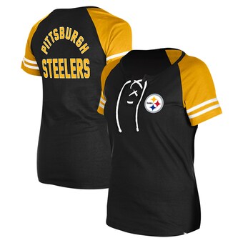 Women's Pittsburgh Steelers New Era Black  Lace-Up Raglan T-Shirt