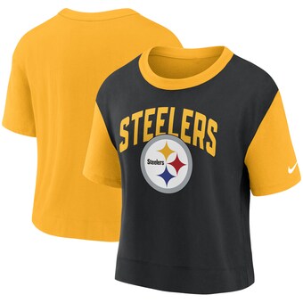 Women's Pittsburgh Steelers Nike Gold/Black High Hip Fashion T-Shirt