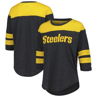 Women's Pittsburgh Steelers Starter Black Fullback Tri-Blend 3/4-Sleeve T-Shirt