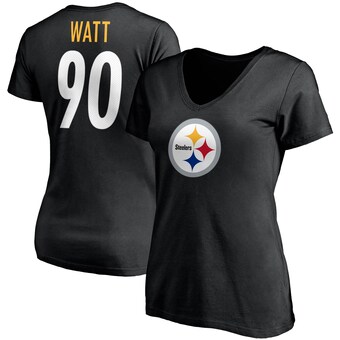 Women's Pittsburgh Steelers T.J. Watt Fanatics Black Player Icon Name & Number V-Neck T-Shirt