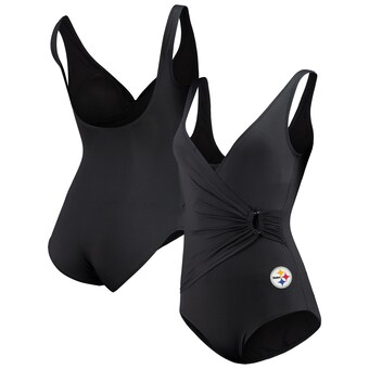 Women's Pittsburgh Steelers Tommy Bahama Black Pearl Clara Wrap One-Piece Swimsuit