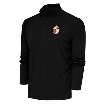 Men's San Francisco 49ers Antigua Black Team Logo Throwback Tribute Quarter-Zip Pullover Top