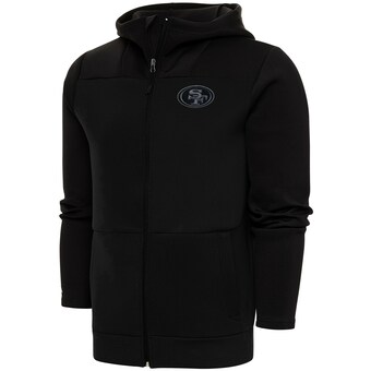 Men's San Francisco 49ers Antigua Black Tonal Logo Protect Full-Zip Hoodie