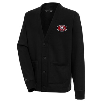 Men's San Francisco 49ers  Antigua Black Victory Button-Up Cardigan