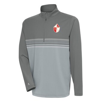 Men's San Francisco 49ers Antigua Steel Team Logo Throwback Pace Quarter-Zip Pullover Top
