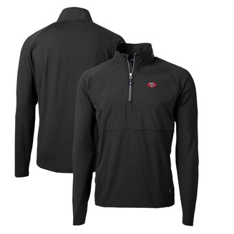 Men's San Francisco 49ers Cutter & Buck Black Adapt Eco Knit Hybrid Recycled Quarter-Zip Throwback Pullover Top
