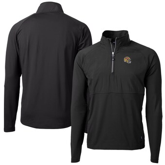 Men's San Francisco 49ers  Cutter & Buck Black Helmet Adapt Eco Knit Hybrid Recycled Quarter-Zip Pullover Top