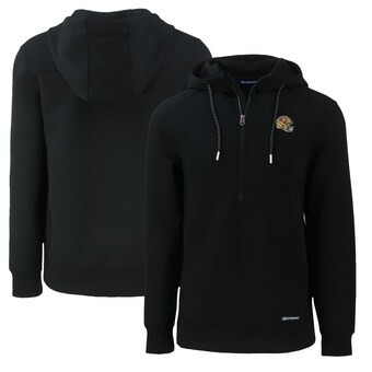 Men's San Francisco 49ers Cutter & Buck Black Helmet Roam Eco Half-Zip Recycled Pullover Hoodie