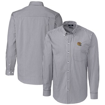 Men's San Francisco 49ers  Cutter & Buck Charcoal Helmet Easy Care Stretch Gingham Long Sleeve Button-Down Shirt