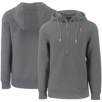 Men's San Francisco 49ers Cutter & Buck Gray Primary Mark Roam Eco Recycled Half-Zip Pullover Hoodie