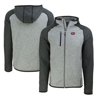 Men's San Francisco 49ers  Cutter & Buck Heather Gray/Heather Charcoal Throwback Mainsail Sweater-Knit Full-Zip Hoodie
