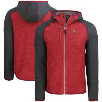 Men's San Francisco 49ers Cutter & Buck Heather Scarlet  Mainsail Full-Zip Hooded Jacket