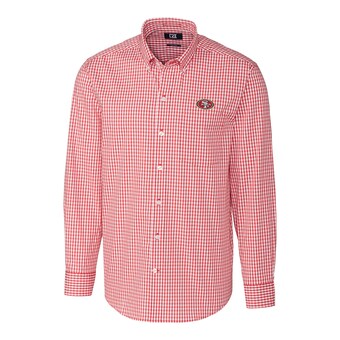 Men's San Francisco 49ers Cutter & Buck Scarlet Big & Tall Stretch Gingham Long Sleeve Woven Button Down Shirt