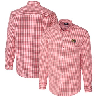 Men's San Francisco 49ers  Cutter & Buck Scarlet Helmet Easy Care Stretch Gingham Long Sleeve Button-Down Shirt