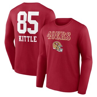 Men's San Francisco 49ers George Kittle Scarlet Team Wordmark Name & Number Long Sleeve T-Shirt