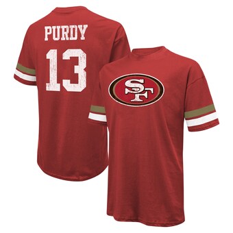 Men's San Francisco 49ers Brock Purdy Majestic Threads Scarlet Name & Number Oversize Fit T-Shirt