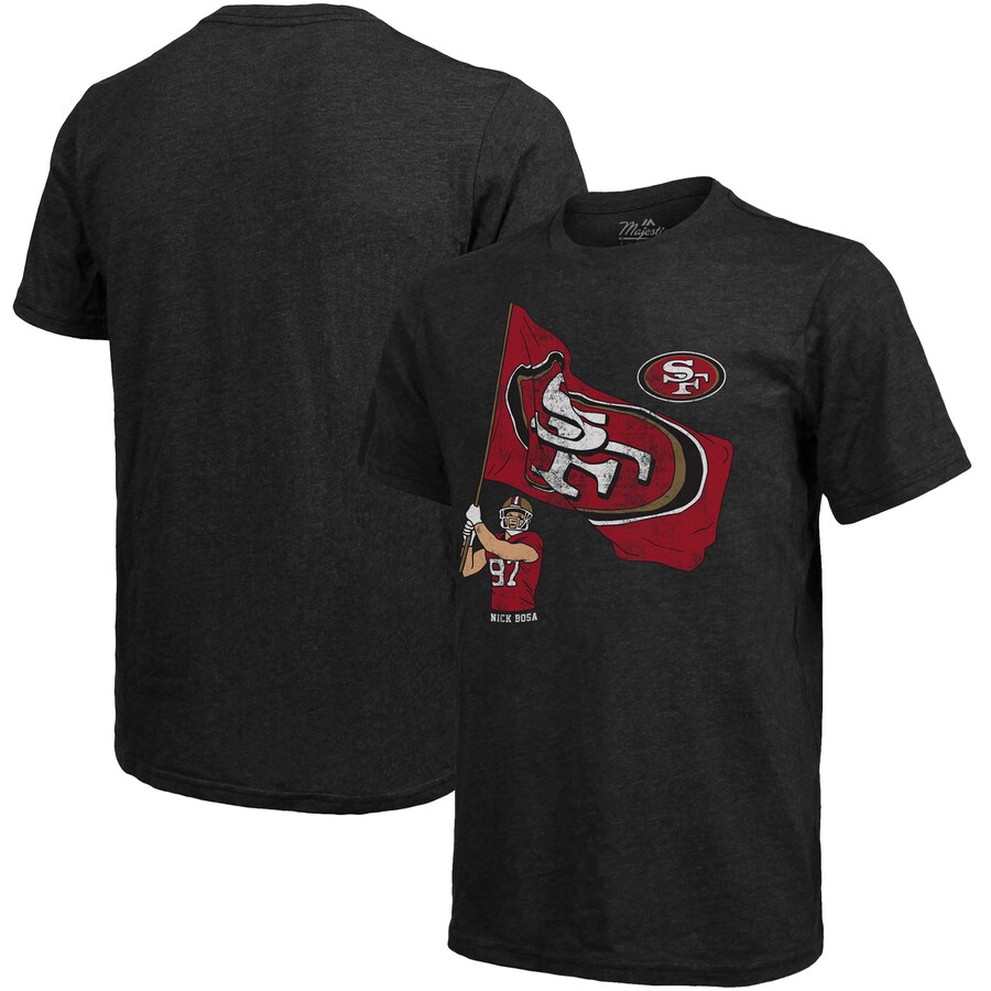 Men's San Francisco 49ers Nick Bosa Majestic Threads Black Tri-Blend Player Graphic T-Shirt