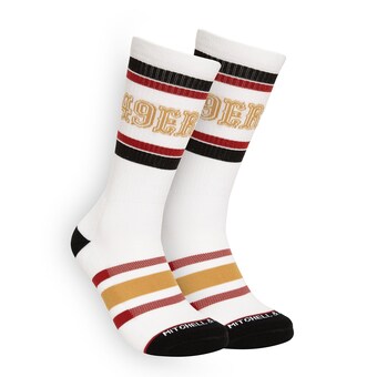 Men's San Francisco 49ers Mitchell & Ness White Throwback Team Stripes Crew Socks