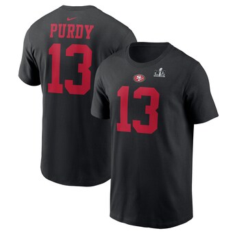 Men's San Francisco 49ers Brock Purdy Nike Black Super Bowl LVIII Patch Player Name & Number T-Shirt