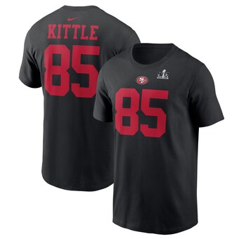 Men's San Francisco 49ers George Kittle Nike Black Super Bowl LVIII Patch Player Name & Number T-Shirt