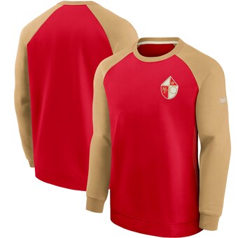 Men's San Francisco 49ers Nike Scarlet/Gold Historic Raglan Crew Performance Sweater