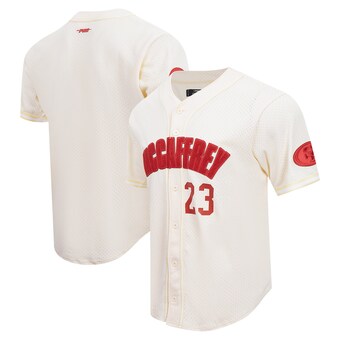 Men's San Francisco 49ers Christian McCaffrey Pro Standard Cream Name & Number Triple Tonal Button-Up Baseball Jersey