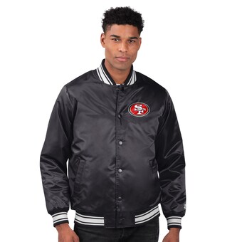 Men's San Francisco 49ers Starter Black Team Logo Satin Varsity Full-Snap Jacket