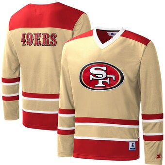 Men's San Francisco 49ers Starter Gold Cross-Check V-Neck Long Sleeve T-Shirt