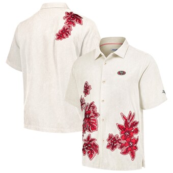 Men's San Francisco 49ers Tommy Bahama Cream Hibiscus Camp Button-Up Shirt