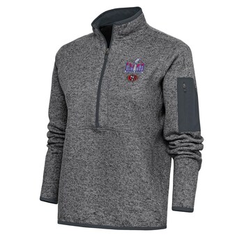 Women's San Francisco 49ers Antigua Heather Charcoal Super Bowl LVIII Fortune Half-Zip Pullover Jacket