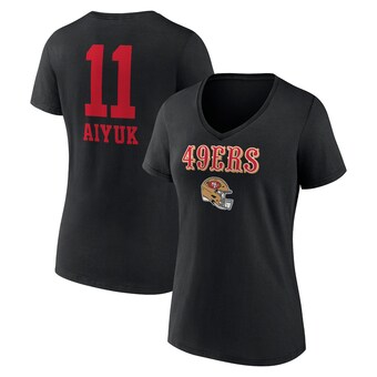 Women's San Francisco 49ers Brandon Aiyuk Black Wordmark Player Name & Number V-Neck T-Shirt