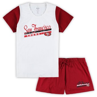 Women's San Francisco 49ers Concepts Sport White/Scarlet Plus Size Downfield T-Shirt & Shorts Sleep Set